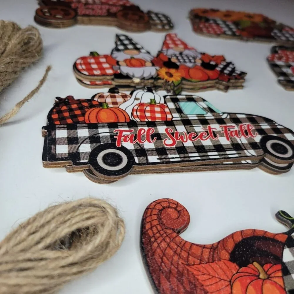 Fall Garland Wood Twine Decor 21‎ Pieces Plaid Pumpkin Gnome Sunflower Truck